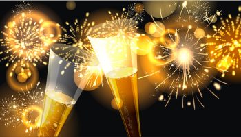 Hintergrund mit Feuerwerk und Sektglser
